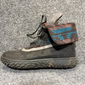 Born Archer Black Leather Aztec Wool Panel Mid Calf Winter Snow Boots Womens 8